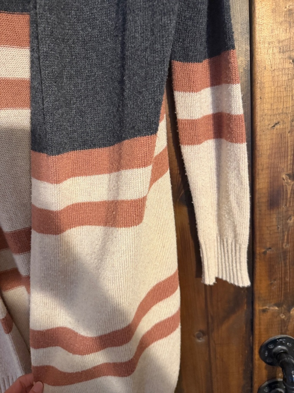Doe & Rae Open-Front Colorblock Cardigan - Gray, Cream & Rust - Picture 5 of 6